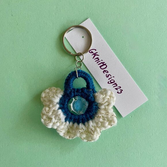 Floral Keychain, Keychain Charm, Crochet Gift, Handmade Backpack Charm - Picture 3 of 7